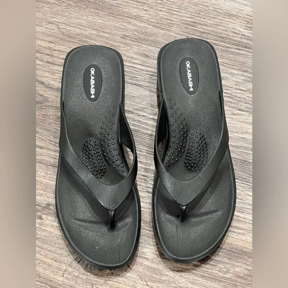 OKABASHI Women's Black Maui Flip Flops Size Medium/Large -‎ New Without Tags
